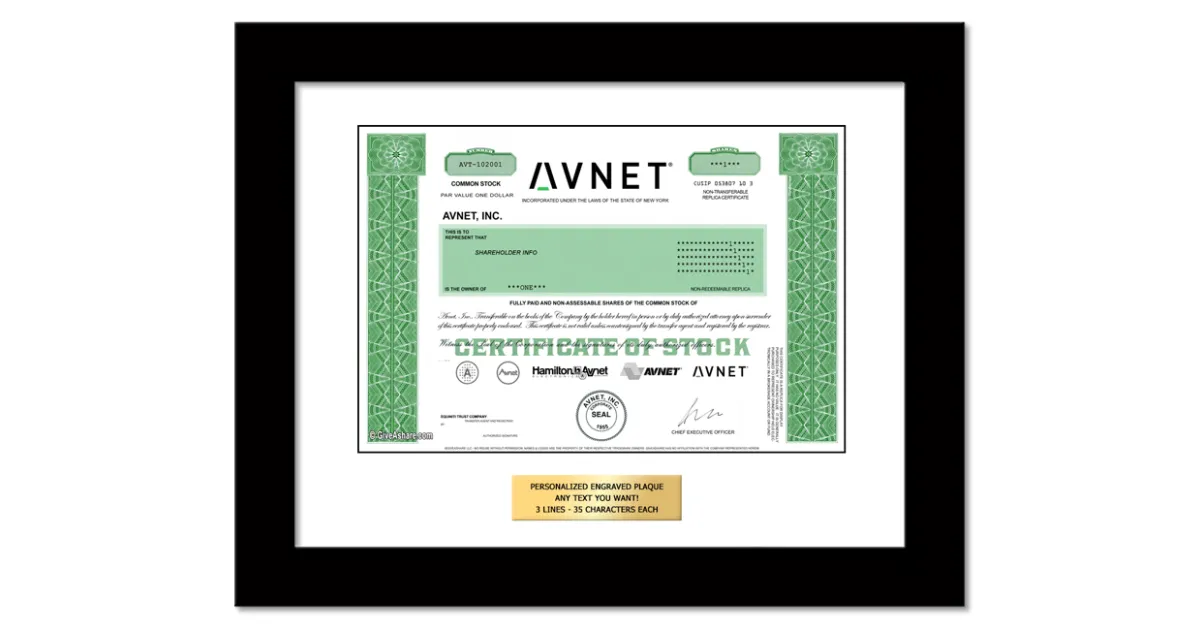 Avnet Personalized Replica Stock Certificate
