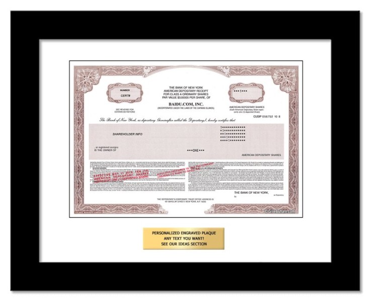 Baidu - Replica Stock Certificate