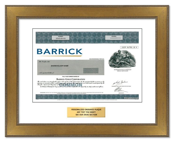 Barrick Gold - Replica Stock Certificate