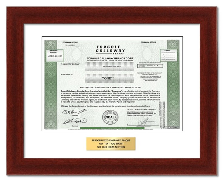 Topgolf Callaway - Replica Stock Certificate