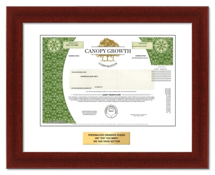 Canopy Growth - Replica Stock Certificate
