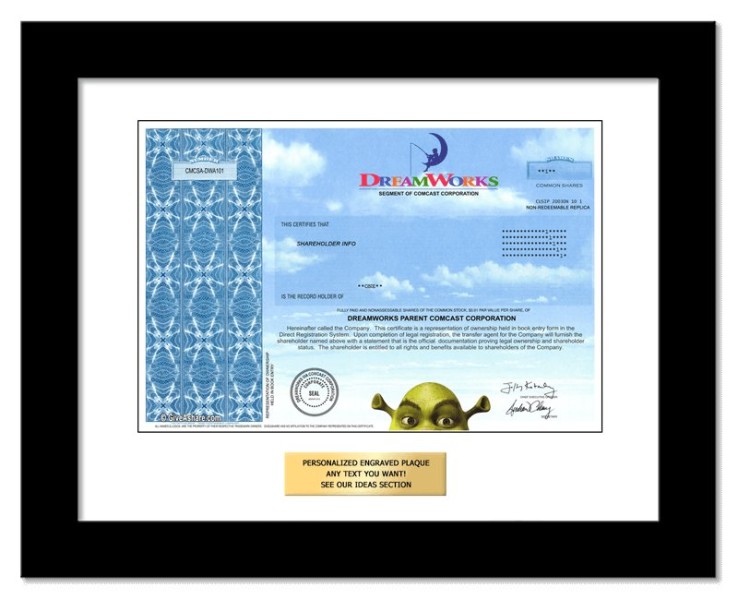 DreamWorks (Comcast) - Replica Stock Certificate