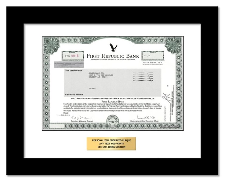First Republic Bank Collectible Stock Certificate