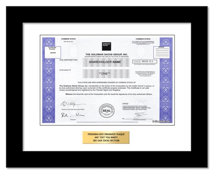 Goldman Sachs - Replica Stock Certificate