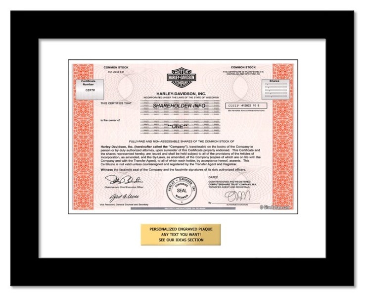 Harley-Davidson - Replica Stock Certificate