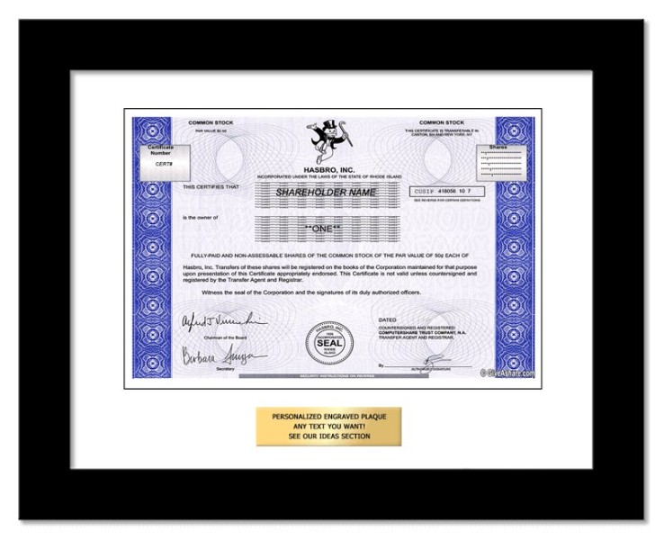 Hasbro - Replica Stock Certificate