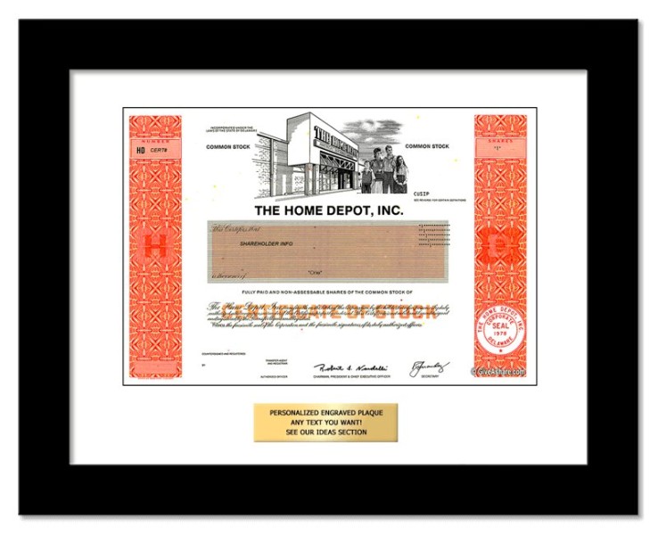 Home Depot - Replica Stock Certificate