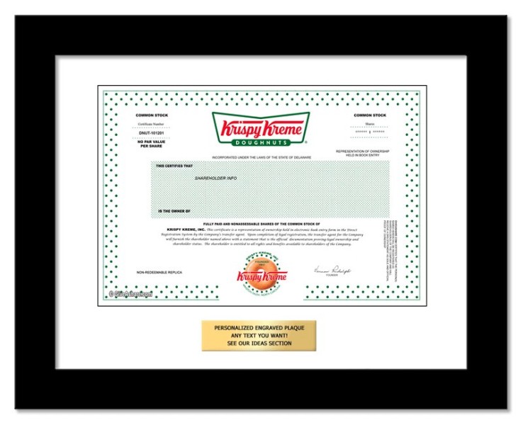 Krispy Kreme - Replica Stock Certificate