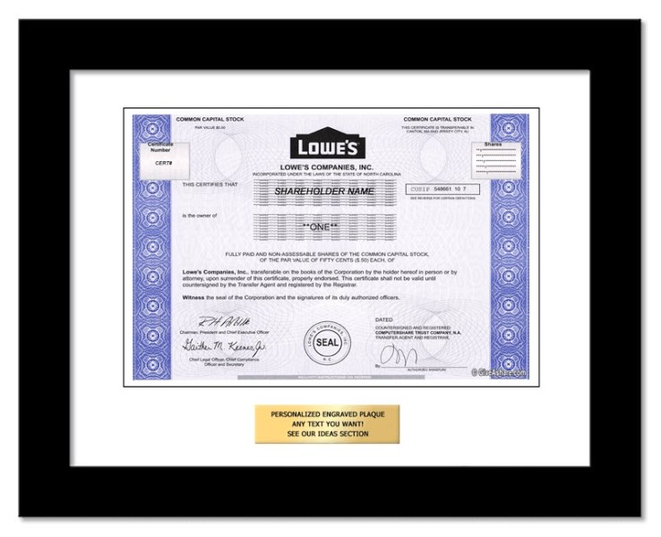 Lowes - Replica Stock Certificate