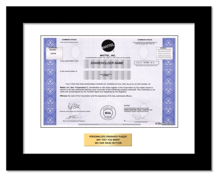 Mattel - Replica Stock Certificate