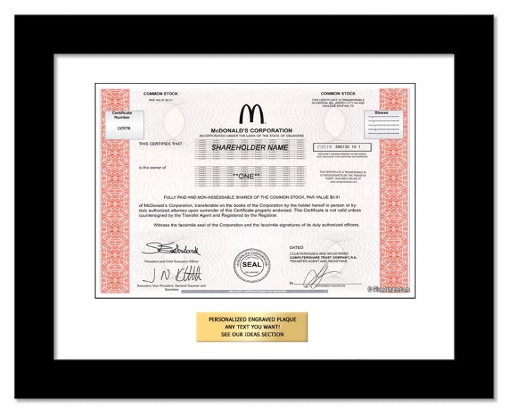 McDonalds - Replica Stock Certificate