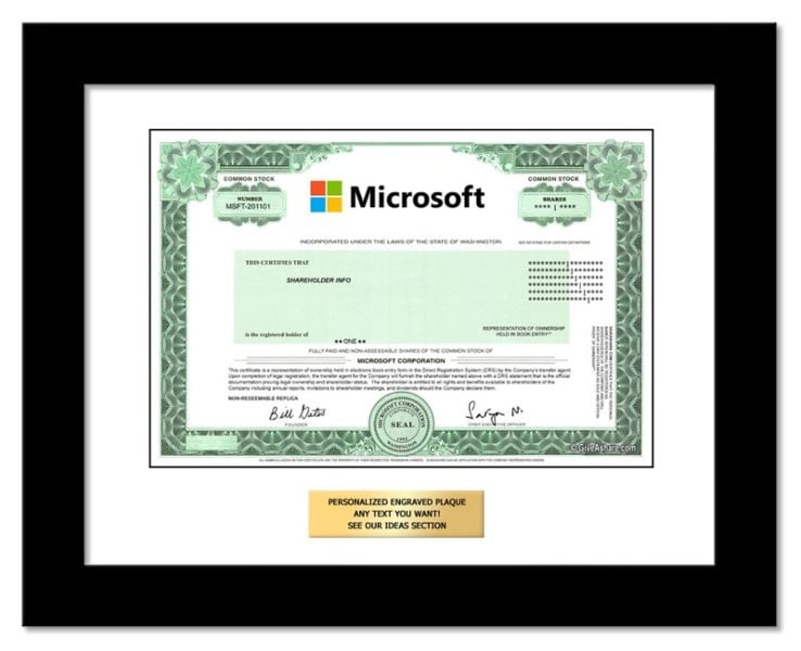 Microsoft - Replica Stock Certificate