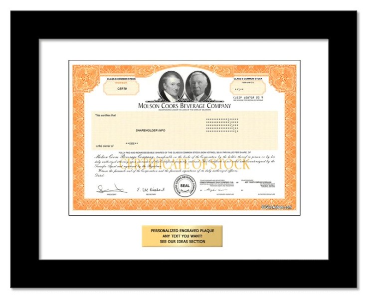 Molson Coors Brewing - Replica Stock Certificate