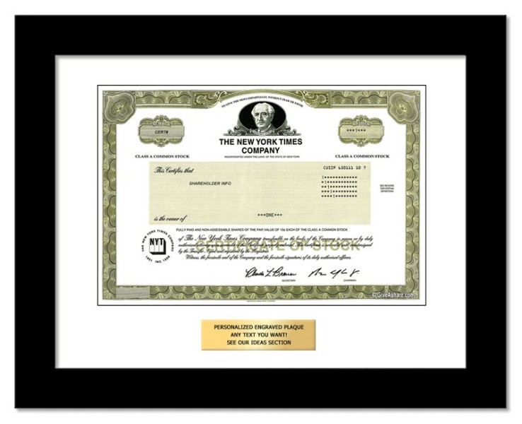 New York Times - Replica Stock Certificate