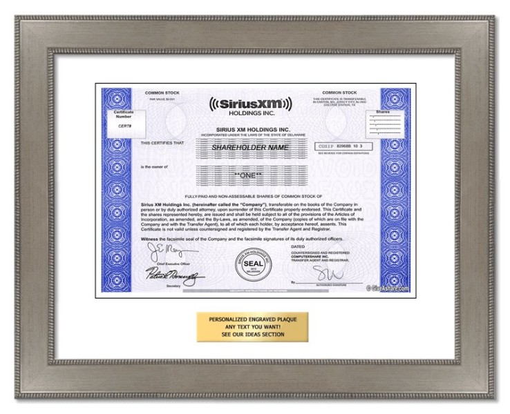 Sirius XM Radio - Replica Stock Certificate