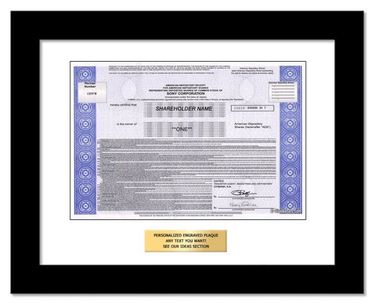 Sony - Replica Stock Certificate