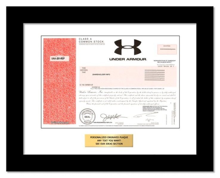 Under Armour - Replica Stock Certificate