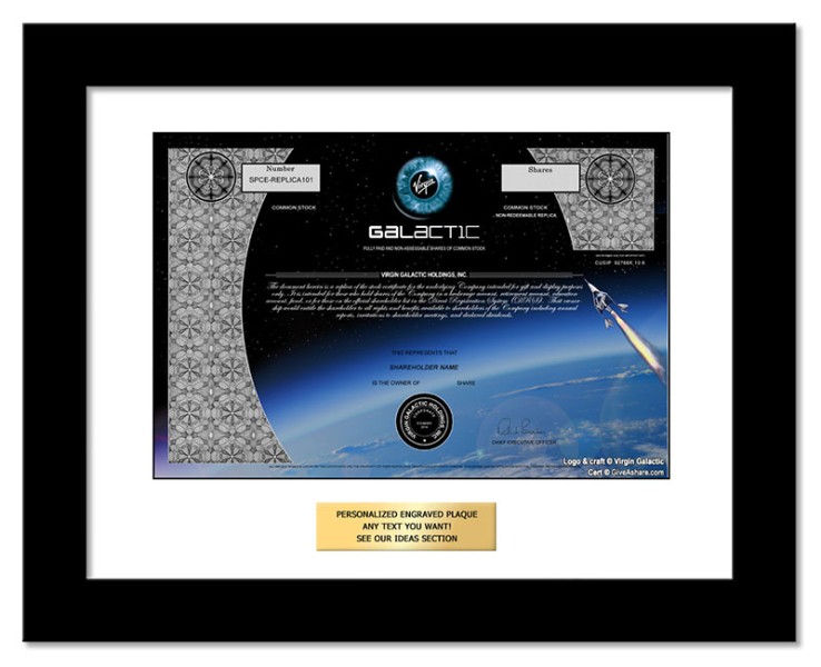 Virgin Galactic - Replica Stock Certificate