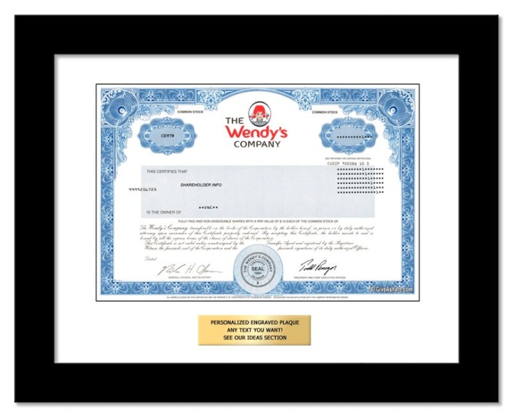 Wendys - Replica Stock Certificate