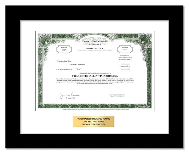 Willamette Valley Vineyards - Replica Stock Certificate