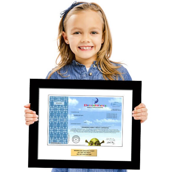 girl holding dreamworks stock