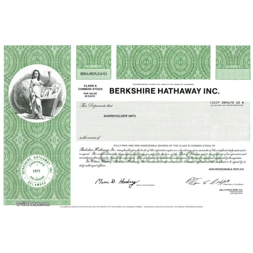 Berkshire Hathaway Personalized Replica Stock Certificate