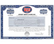 Jersey Mikes - Replica Stock Certificate Jersey Mikes - Replica Stock Certificate