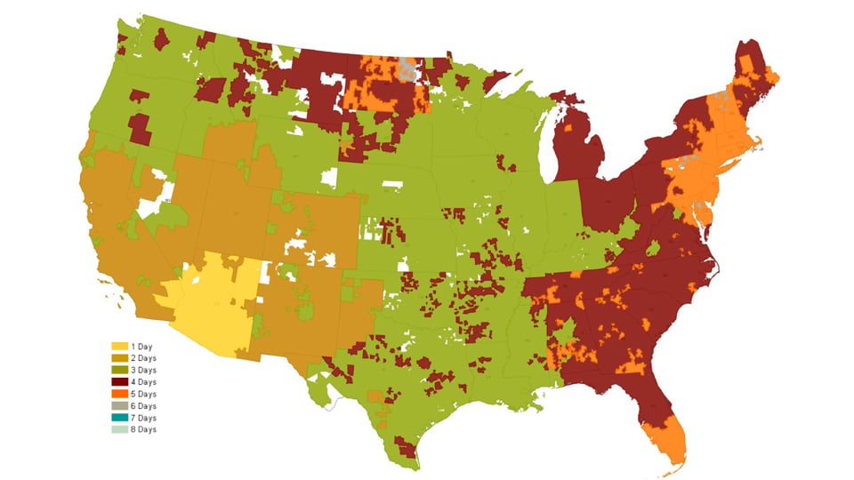 UPS Ground Transit Time Map