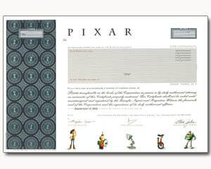 steve jobs signature on pixar certificate