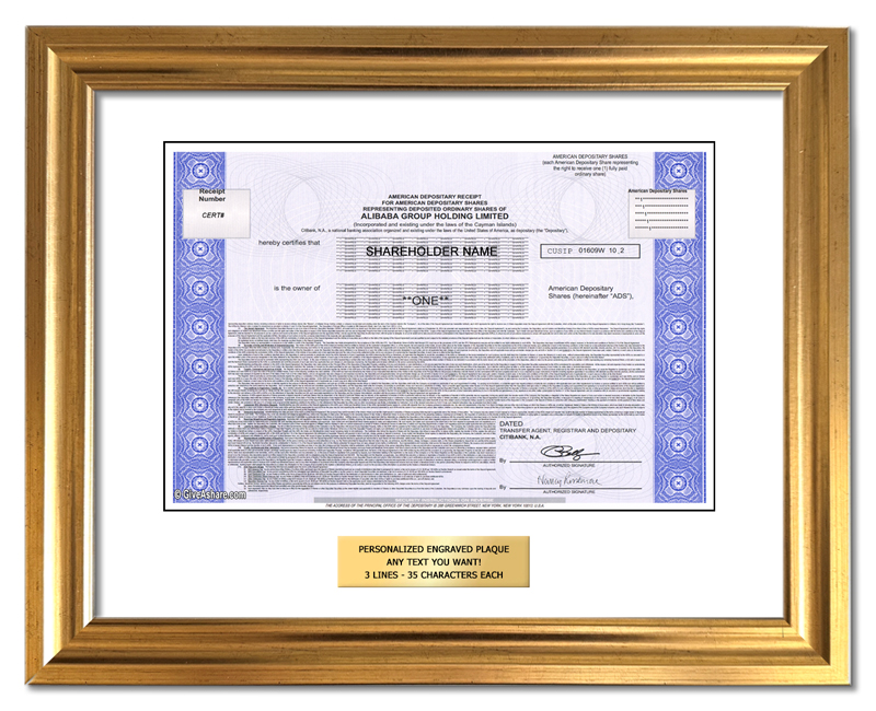 Alibaba Personalized Replica Stock Certificate