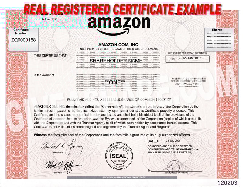 Real Amazon stock certificate