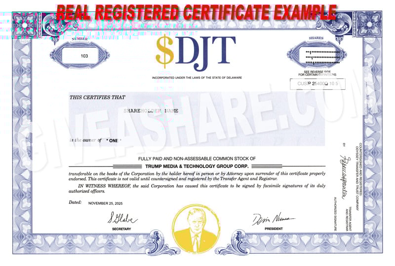Real Trump Media stock certificate